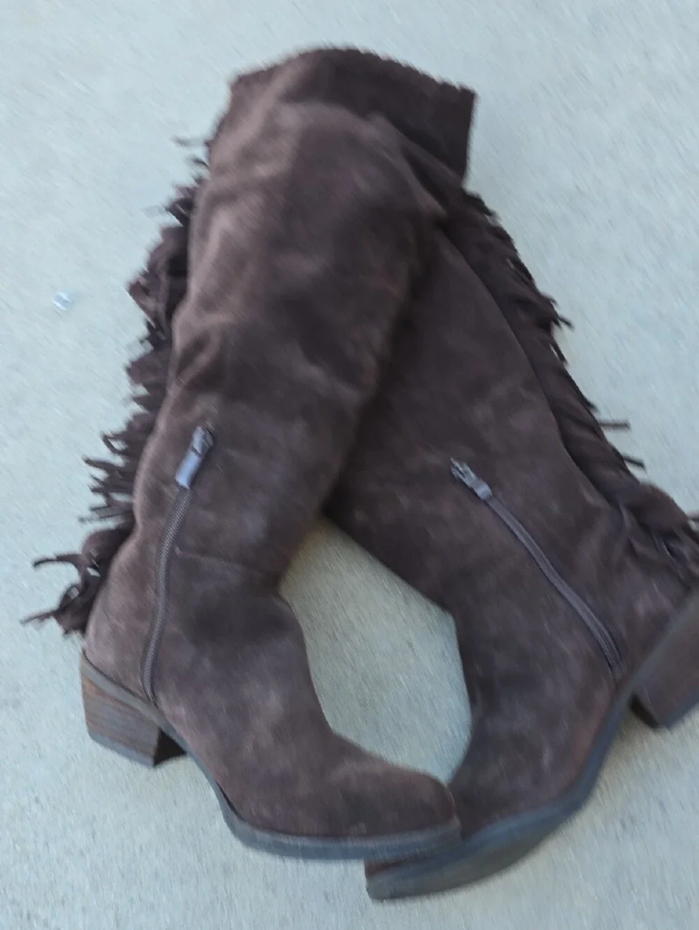 Reba Dark Brown Suede Over-the-Knee Fringe Boots